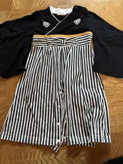 黒と白のストライプ 和風ロンパース