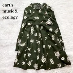 アース フレアミニワンピース 花柄 Aライン タック スリムフィット 華やか