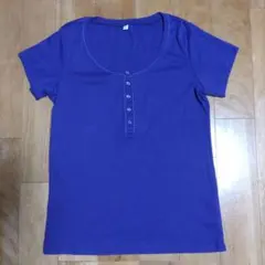 ユニクロ　紫　ボタン付きTシャツ　XL