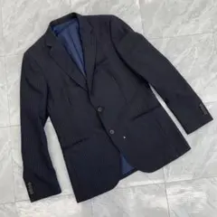 TAKA:Q スーツジャケット ネイビー ストライプ スリムフィット 2つボタン