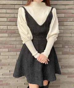 Rmine アールマイン　リボン付きラメツイードジャンパースカート　量産系