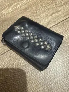 CALEE スタッズ付きブラックレザーコインケース