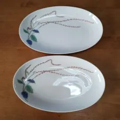 深川製磁　水引草　楕円プレート2枚セット　有田焼