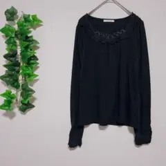 アクシーズファム カットソー 長袖 レース 薄手 重ね着 レイヤード M 黒