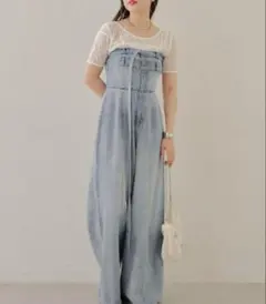 【chico/チコ】デニム ベアワイドコンビネゾン　ダークグレー （0サイズ）