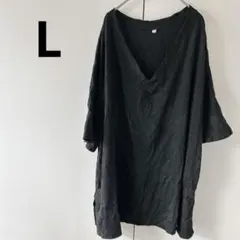 Tシャツ 【L】ブラック Vネック Tシャツ ゆったり 大きいサイズ