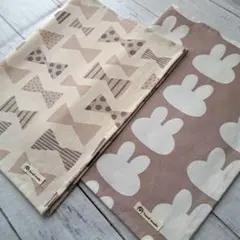 ランチョンマット　ランチマット　☆2枚セット　うさぎ柄モカ&リボン柄