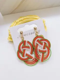 ハンドメイド　水引5本どりあわじ結びイヤリング　みかん