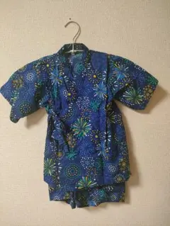 キッズ 甚平 110cm 花火柄 ネイビー