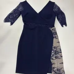 ネイビー ラップスタイルドレス レーススリーブ