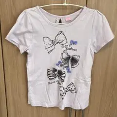 メゾピアノ 薄紫 リボンTシャツ