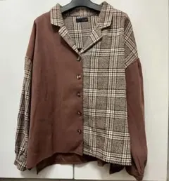 【美品】a.g.plus チェック柄切替シャツ ブラウン