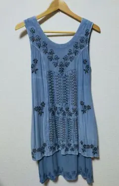 ※再値下げ！！★輸入古着ワンピース★デニム風レーヨン／刺繍／下北沢古着屋購入