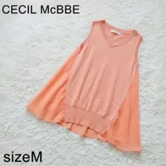 【CECIL McBEE】異素材切替 シフォン ニットベスト M サーモンピンクのサムネイル