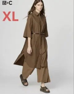 【ユニクロ】コットンオーバーサイズシャツワンピース/5分袖 XL