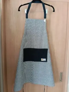 ハンドメイド ストライプエプロン メンズ エプロン デニムポケット付き