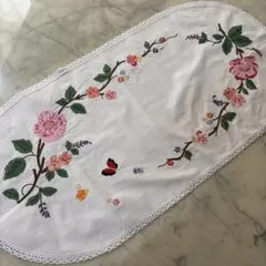 フランス　アンティーク　ヴィンテージ　テーブルクロス　手刺繍　お花