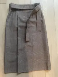 ブラウン系チェック タイトスカート 紐タイプベルト付き