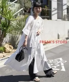 FREAK'S STORE◆インドボイル シャーリングワンピース◆オフホワイトF