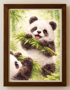 【水彩画アート】笹鳴りのパンダ休日 2L版写真用紙