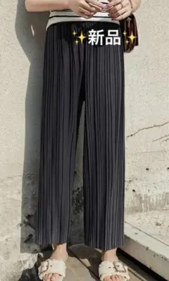 新品✨プリーツパンツ ブラック Mサイズ ワイドパンツ ウエストゴム
