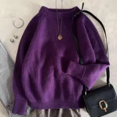 美品▲SHIPS any AQUA ニット ラグラン パフ プルオーバー