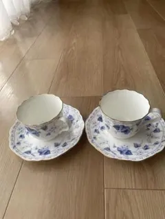 ナルミ　白と青の花柄 ティーカップ・ソーサー 2個セット
