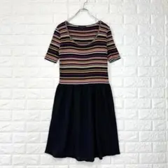 ❤️モガ【2】黒 ボーダー ニットワンピース 半袖 ミディ丈 春夏 カジュアルのサムネイル
