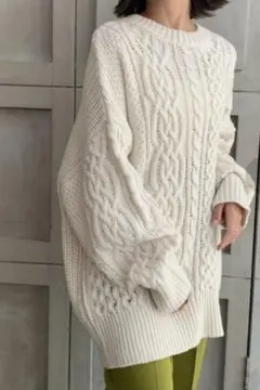 3G パッチワーク風ケーブル編みニットプルオーバー