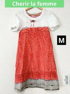 ❤️新品未使用❤️Cherir la femme 半袖 だまし絵ワンピースMオレンジのサムネイル