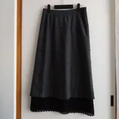 ドラッグストアーズfuai　グレー/ レースリバーシブル ロングスカート　4