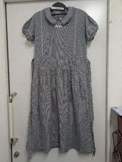 PINK HOUSE 紺色ギンガムチェック柄 半袖ロングワンピース