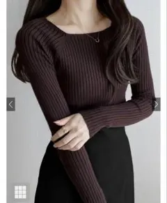 グレイル　GRL スクエアネックリブニットトップス rut072 ブラウン S