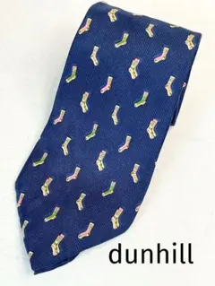 【美品】ダンヒル ネクタイ ブルー 靴下 ソックス 総柄 ロゴ刺繍 高級シルクのサムネイル