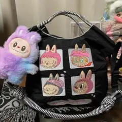 ラブブ刺繍ショルダーバッグファスナー付きナイロン エコバッグ