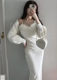 ファーニットワンピース×カーディガンセットアップtw1181 GRL