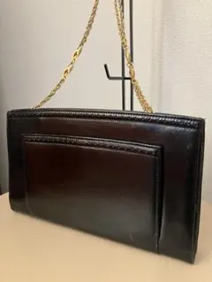 銀座かねまつ　レザー　ショルダーバッグ 黒