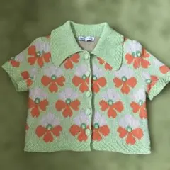 ZARA 花柄 半袖ニットセーター S