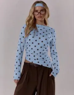 shein 水色　ドット　トップス　ワンショルダー