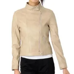 ★WORLD　INDIVI★フェイクレザージップアップジャケット　　ベージュ