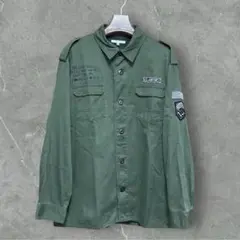 ヴィンテージ　ミリタリー 長袖シャツ 刺繍　カーキ　大きいサイズ　4L