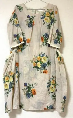 スーパーハッカ 七分袖ワンピース 薔薇柄