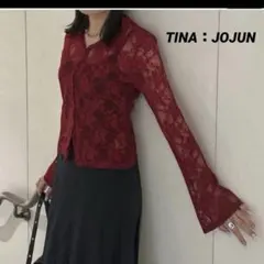 TINA：JOJUN カットレース シアートップス　花柄　長袖ブラウス　透け感のサムネイル