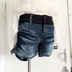 平成ギャル デニムショートパンツ シャーリング y2k 00s ダークコア