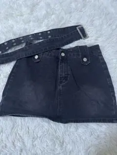 ブラック タイトデニムスカート ベルト付き