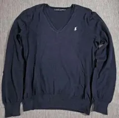 Ralph Lauren ネイビー Vネック コットン 長袖セーター