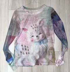 チュールの半透明デザイン カラフルアート長袖Tシャツ