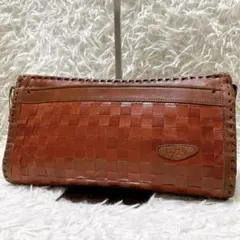 IBIZA イントレ クラッチバッグ 編み込み レザー ロゴチャーム ブラウン