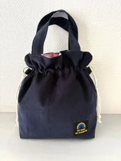 #11-k2 巾着バッグ コーデュロイネイビー×ハワイアン　【現品限り】