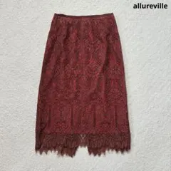 【美品】allureville 定価2万　刺繍レースタイトスカート　赤　高級　Mのサムネイル